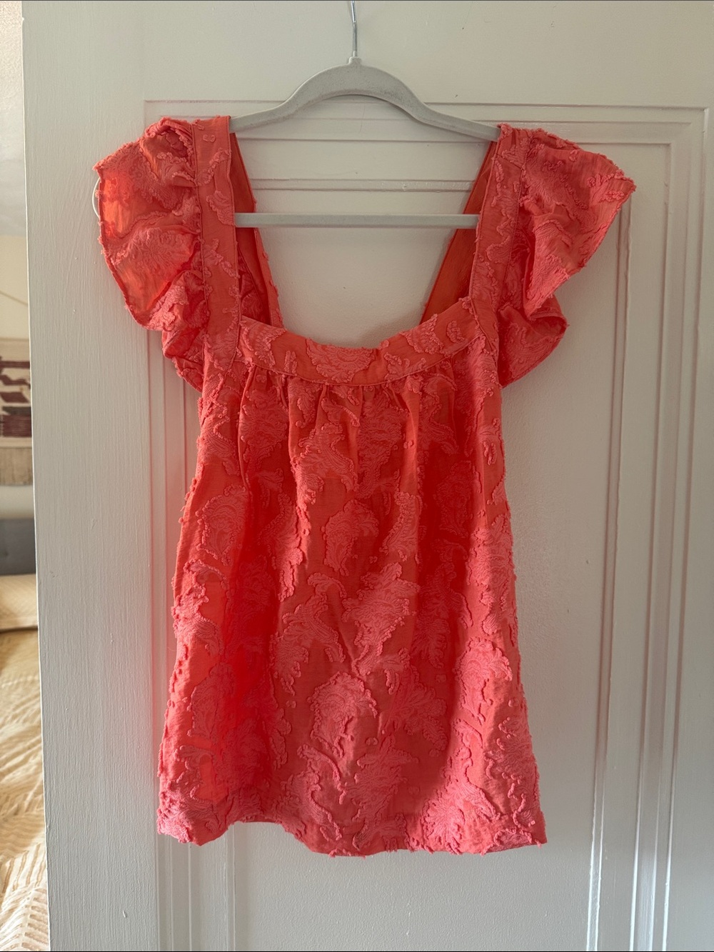 Anthropologie Coral Lace-Textured Flutter Sleeve Camisole
